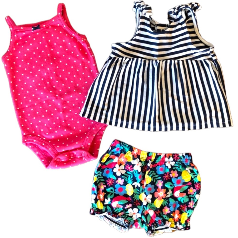 Carter’s | 3-Piece Baby Girl’s Onsie w/ Matching Top & Shorts | size 6M
